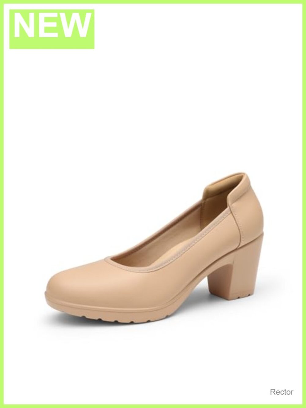 Women's Chunky Round Toe Dress Heeled Pumps, PU Leather